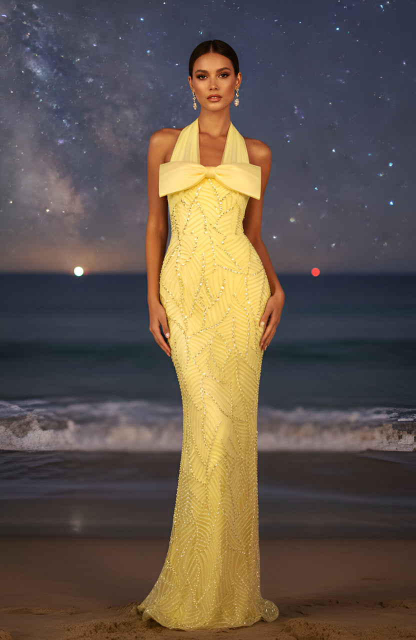 Halter Bow Detail Maxi Dress Yellow