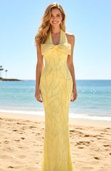 Halter Bow Detail Maxi Dress Yellow