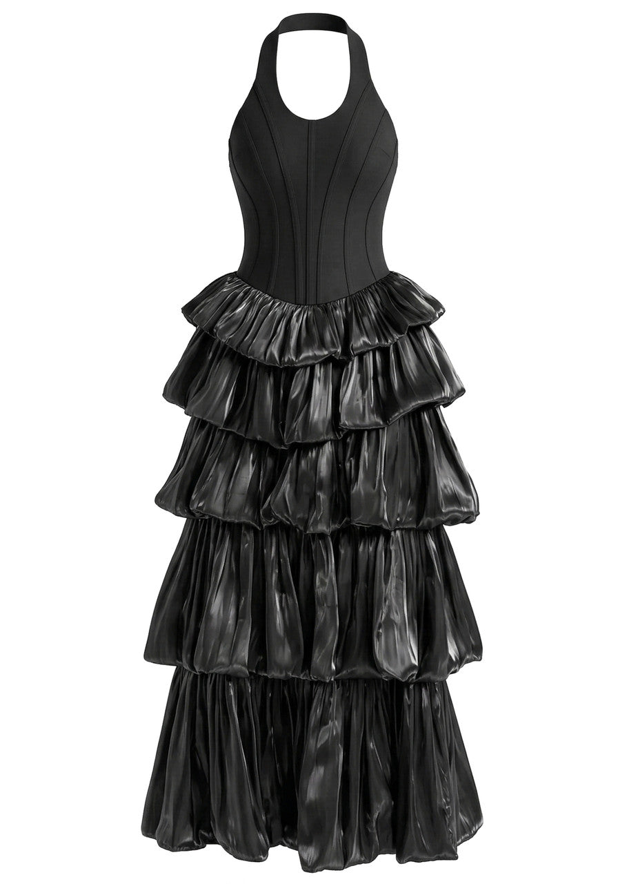 Halter Bubble Maxi Dress Black