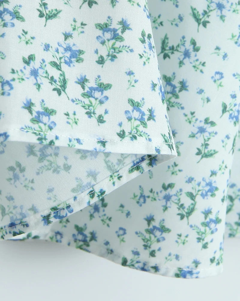 Halter Bustier Skater Midi Dress Floral Blue