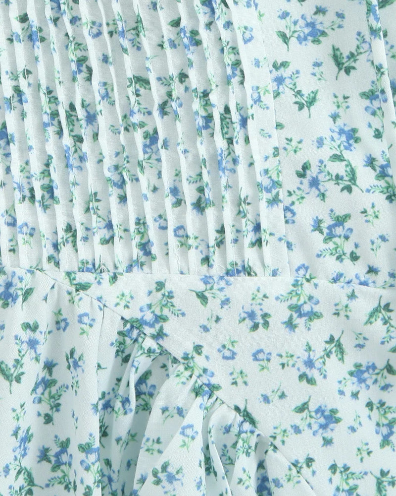 Halter Bustier Skater Midi Dress Floral Blue
