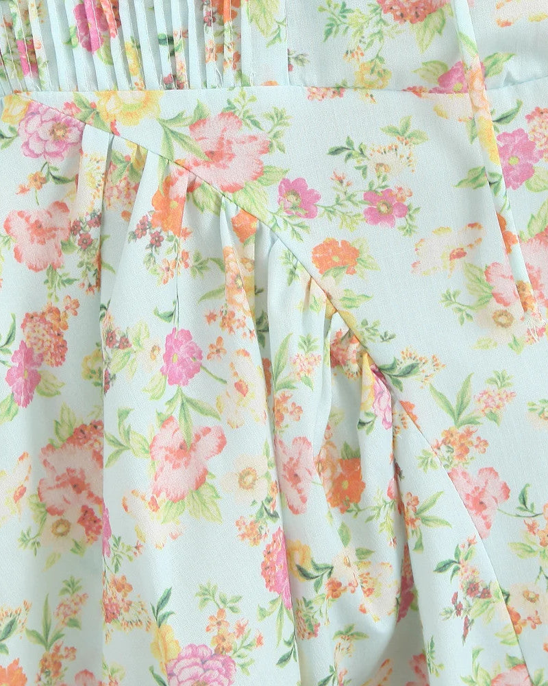 Halter Bustier Skater Midi Dress Floral Green