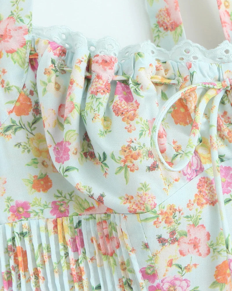 Halter Bustier Skater Midi Dress Floral Green