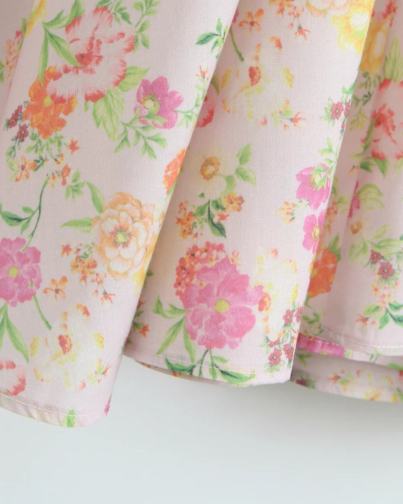 Halter Bustier Skater Midi Dress Floral Pink