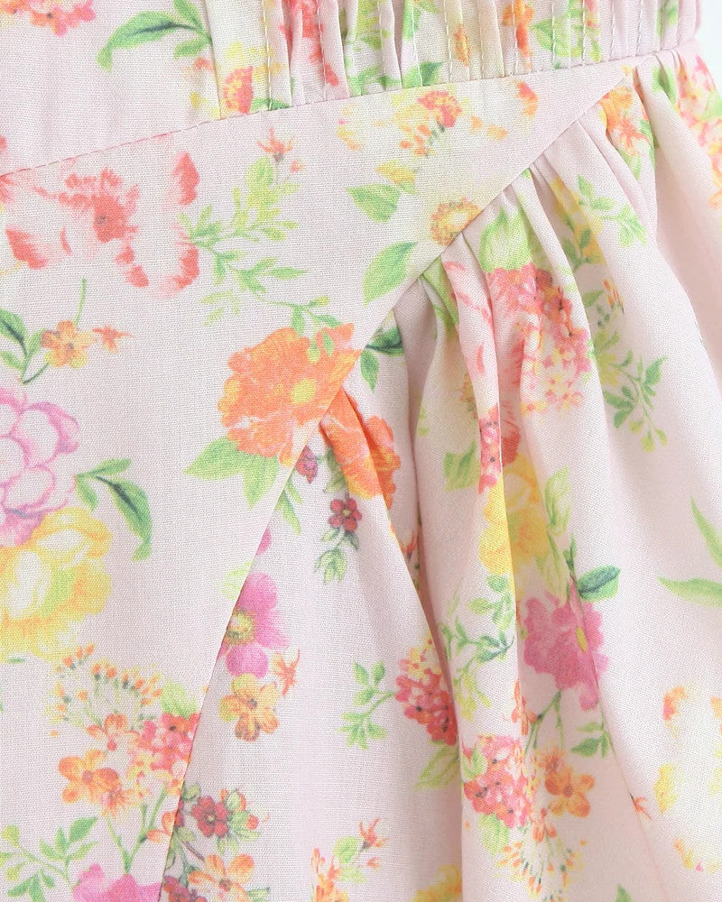 Halter Bustier Skater Midi Dress Floral Pink