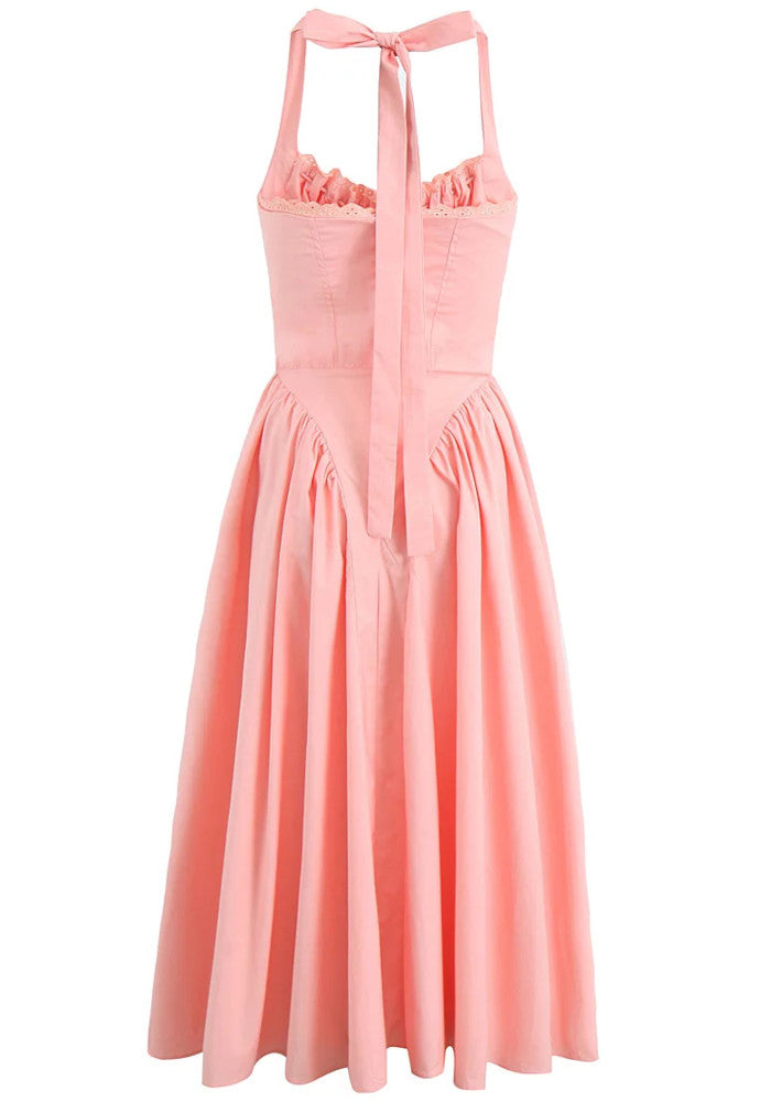 Halter Bustier Skater Midi Dress Pink