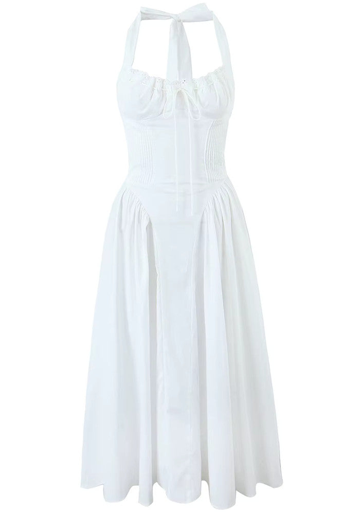 Halter Bustier Skater Midi Dress White