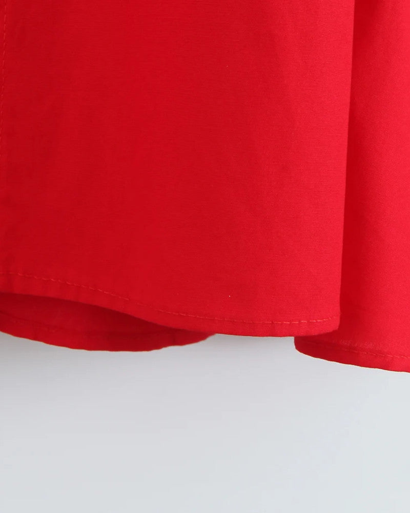 Halter Button Detail A Line Midi Dress Red