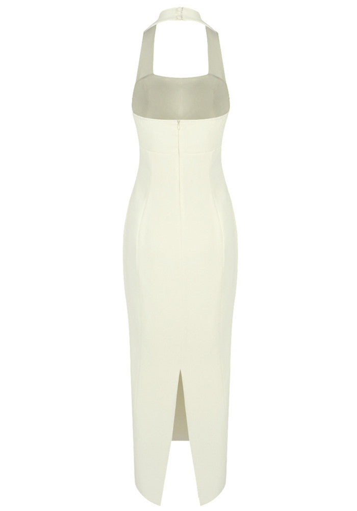 Halter Button Detail Maxi Dress Ivory