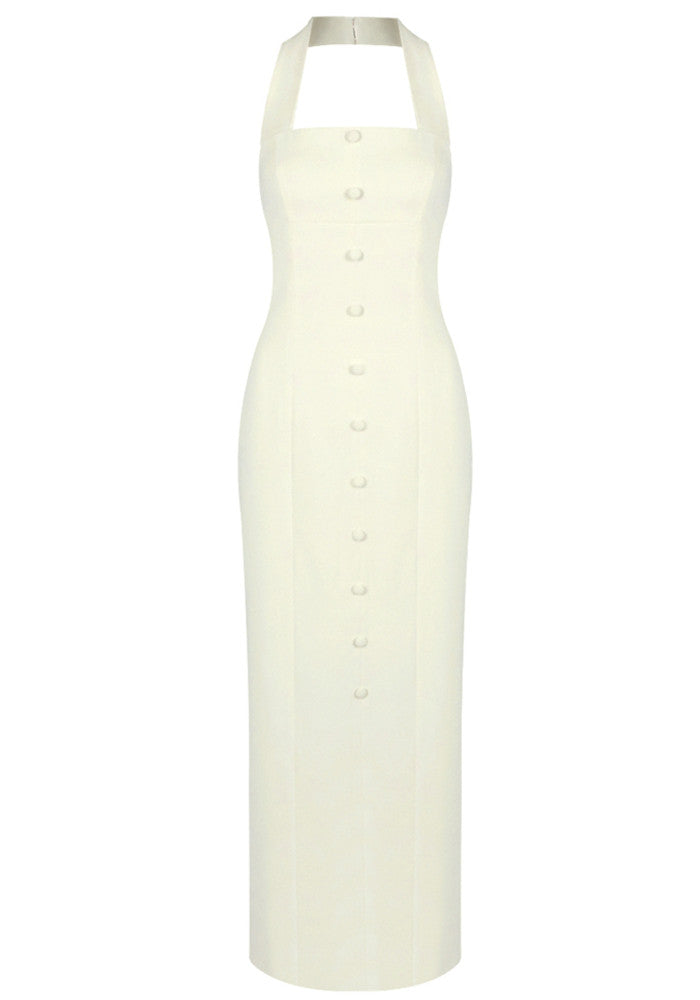 Halter Button Detail Maxi Dress Ivory