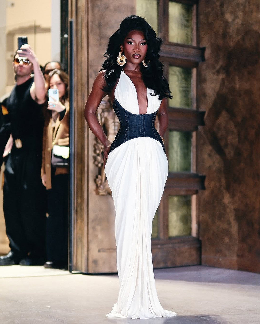 Halter Corset Draped Maxi Dress White