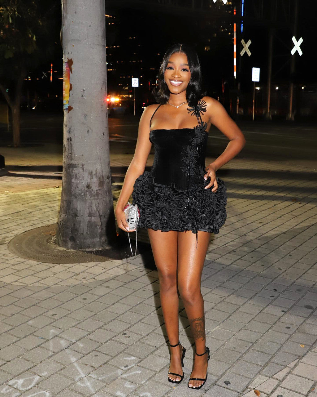 Halter Corset Floral Dress Black