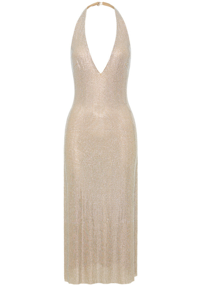 Halter Sparkly Midi Dress Ivory