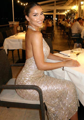 Halter Sparkly Midi Dress Ivory
