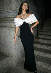 Halter Crystal Bardot Maxi Dress Black White