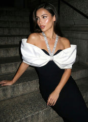 Halter Crystal Bardot Maxi Dress Black White