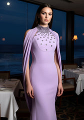 Halter Crystal Draped Maxi Dress Lavender
