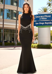 Halter Crystal Front Maxi Dress Black