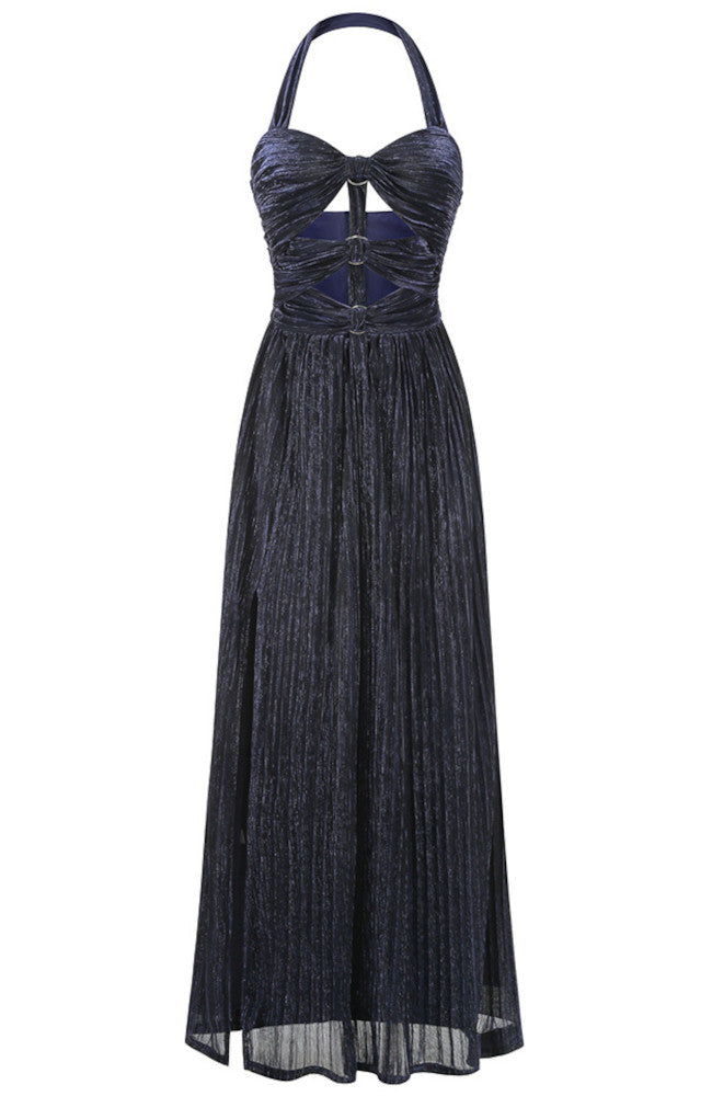 Halter Cut Out Detail A Line Maxi Dress Navy Blue