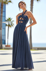 Halter Cut Out Detail A Line Maxi Dress Navy Blue