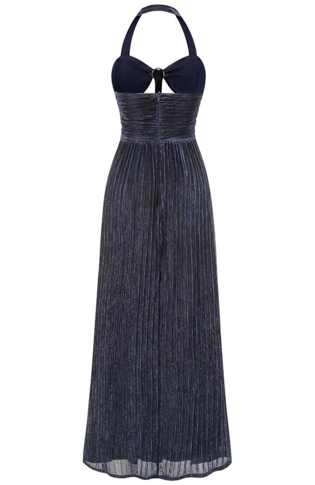 Halter Cut Out Detail A Line Maxi Dress Navy Blue