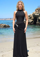 Halter Draped A Line Maxi Dress Black