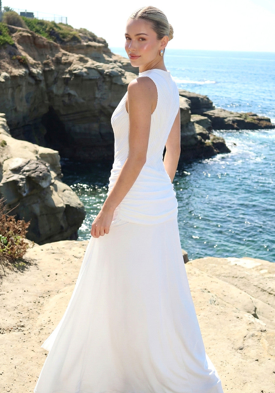 Halter Draped A Line Maxi Dress White
