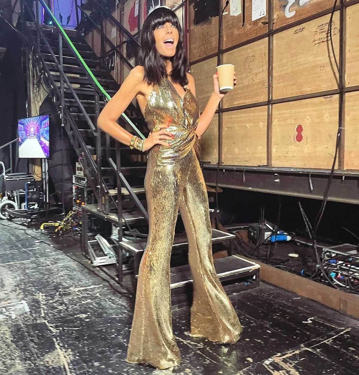 Halter Draped Sequin Jumpsuit Gold