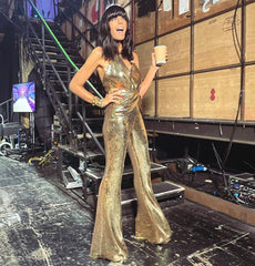 Halter Draped Sequin Jumpsuit Gold