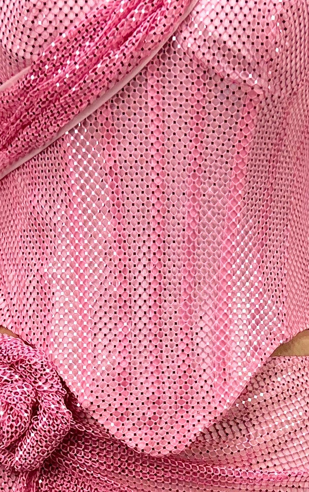 Halter Sparkly Two Piece Maxi Dress Pink