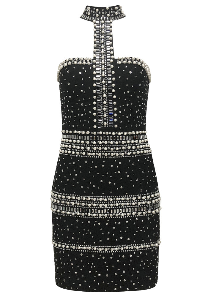 Halter Embellished Dress Black