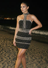 Halter Embellished Dress Black