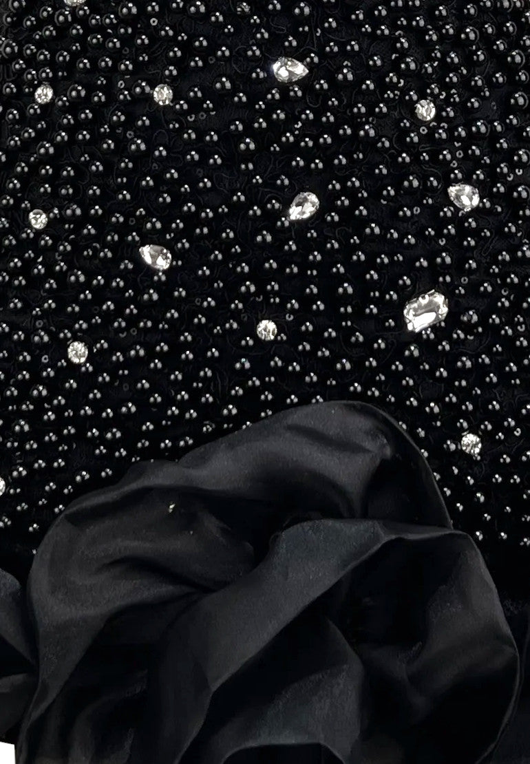 Halter Embellished Floral Hem Dress Black