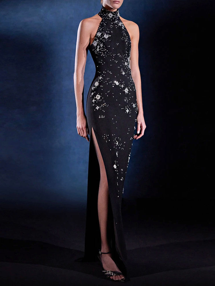 Halter Embellished Maxi Dress Black