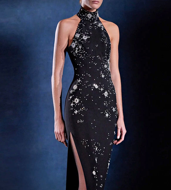 Halter Embellished Maxi Dress Black