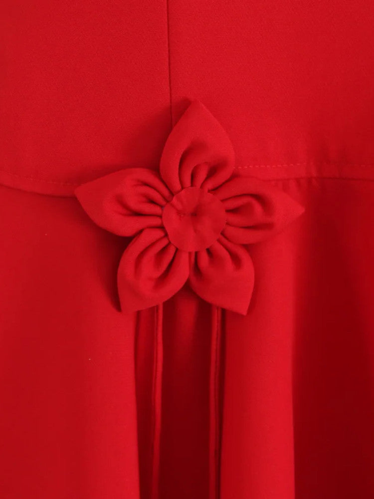 Halter Floral Detail Skater Dress Red