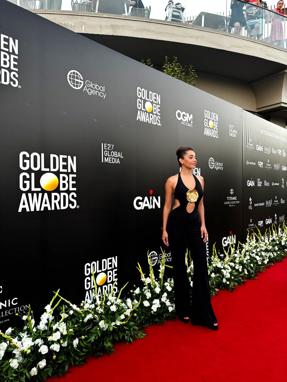 Halter Floral Jumpsuit Black Gold
