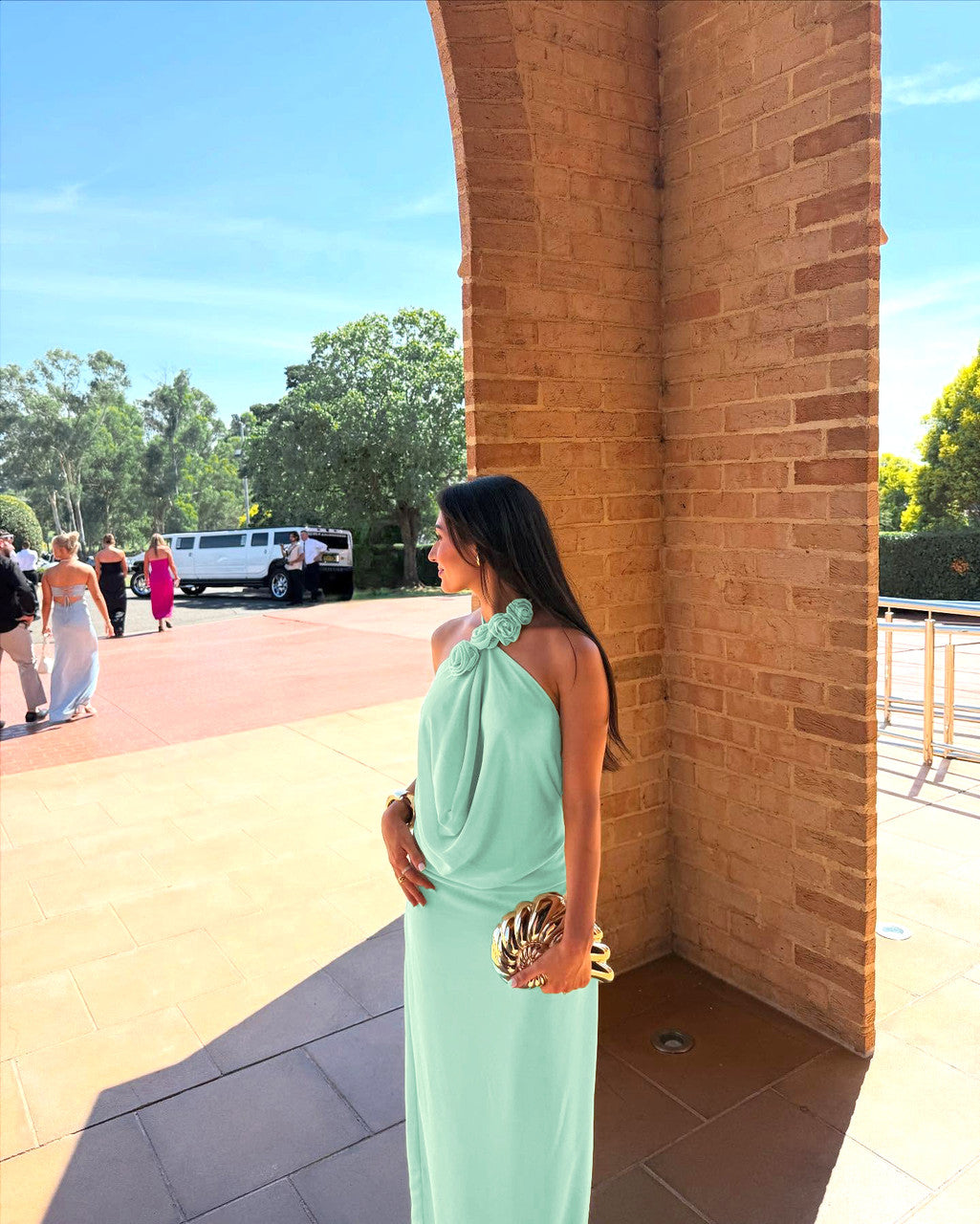Halter Floral Maxi Dress Green