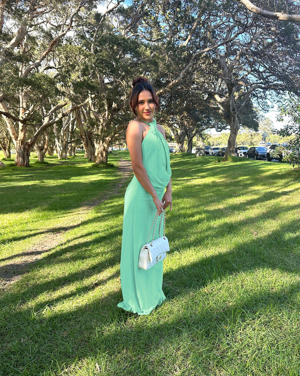 Halter Floral Maxi Dress Green