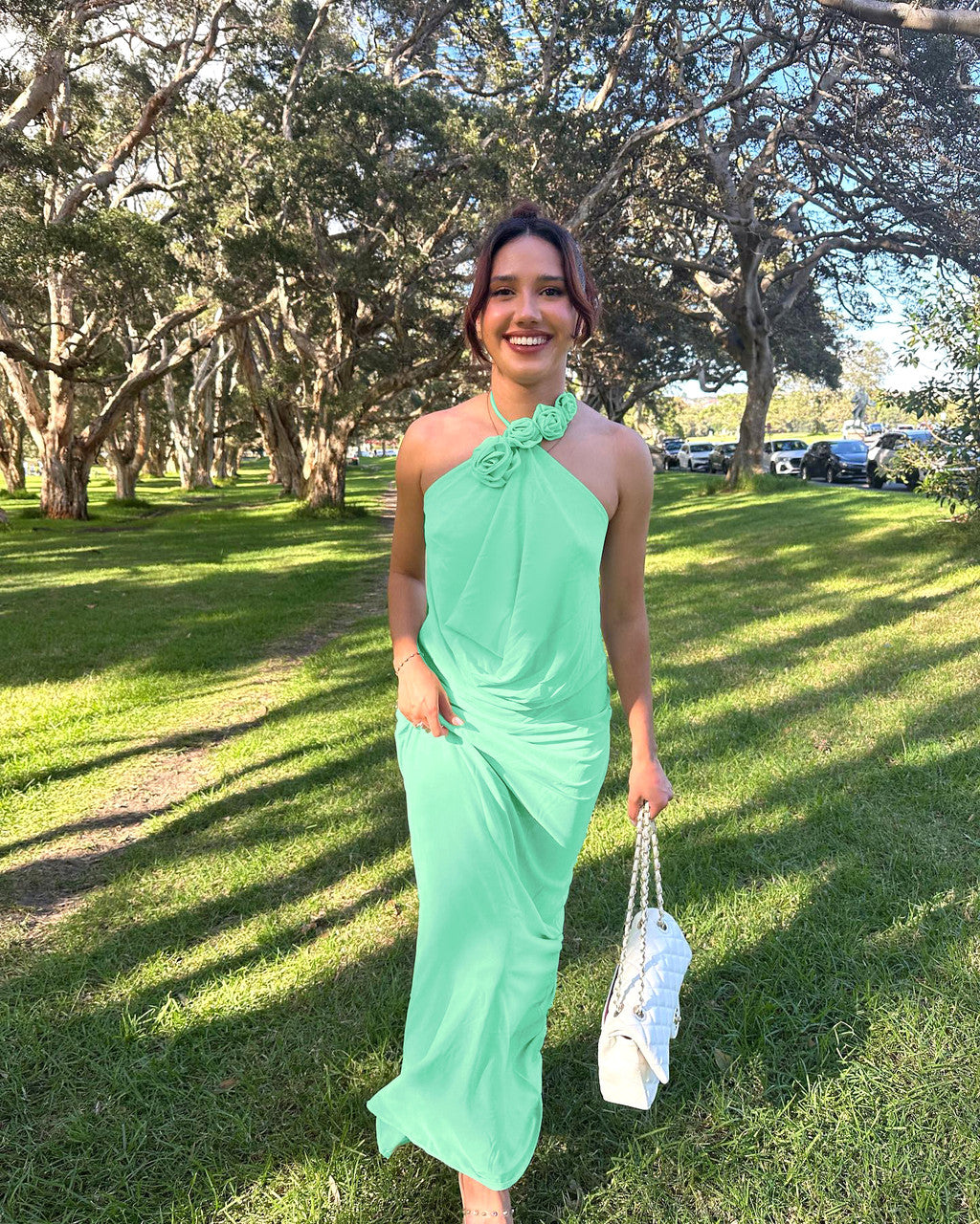 Halter Floral Maxi Dress Green