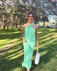 Halter Floral Maxi Dress Green