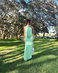 Halter Floral Maxi Dress Green