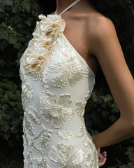Halter Floral Maxi Dress Ivory