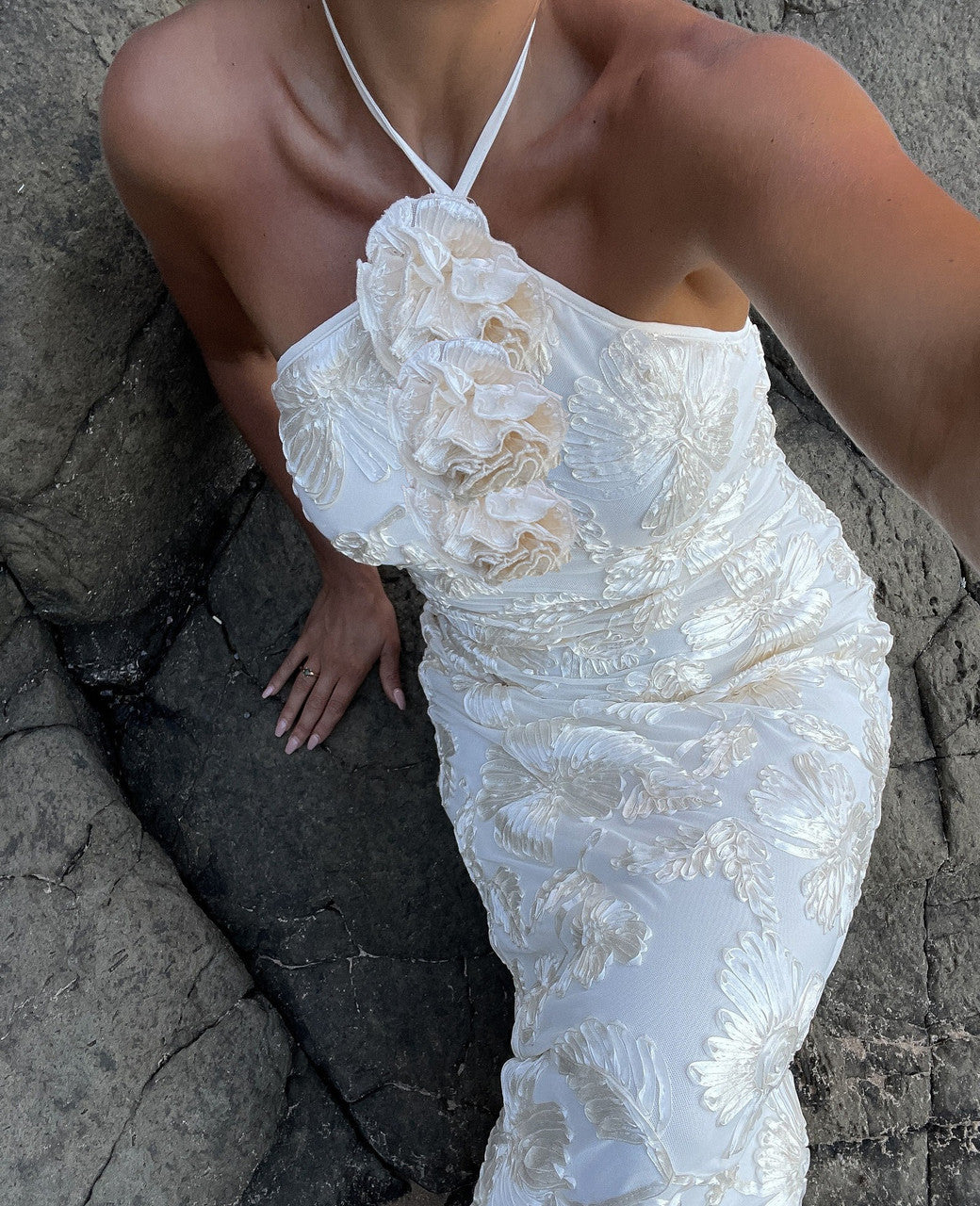 Halter Floral Maxi Dress Ivory