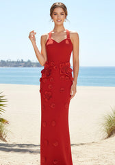 Halter Floral Gloves Maxi Dress Red