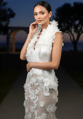Halter Floral Embellished Maxi Dress White