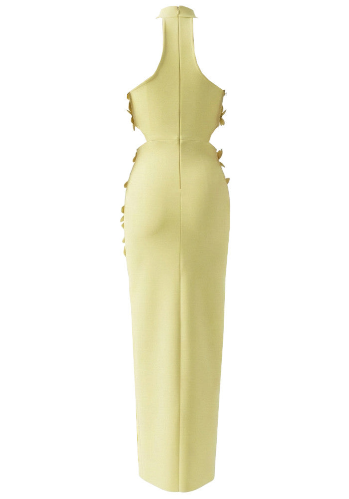 Halter Floral Cut Out Maxi Dress Yellow