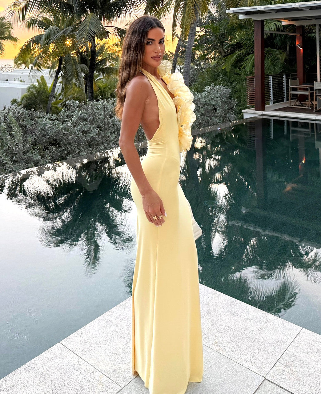 Halter Floral Maxi Dress Yellow