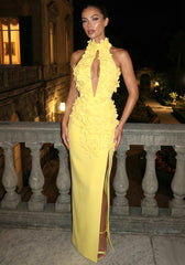 Halter Floral Cut Out Maxi Dress Yellow