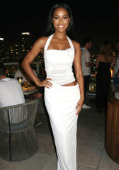 Halter Floral Mesh Maxi Dress White